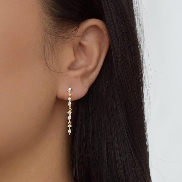 ⚡Dainty Gold Silver Dangle Earring for Women Long Hanging CZ Hypoallergenic Gift - Picture 4 of 7